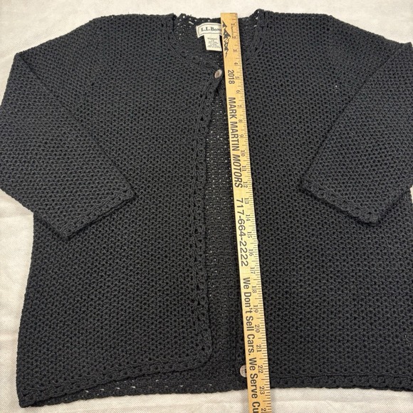 LL Bean Linen Cotton Woman's Knit Cardigan Sweater Black 1/4 Sleeve Sz Large - Picture 4 of 6